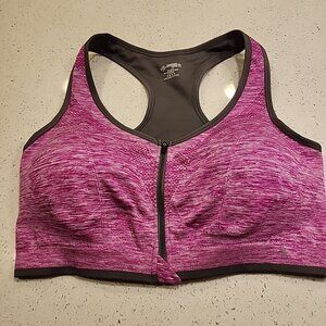 Danskin Sports Bra 2XL Pink Front Zip Lined Racerback Removable Pads